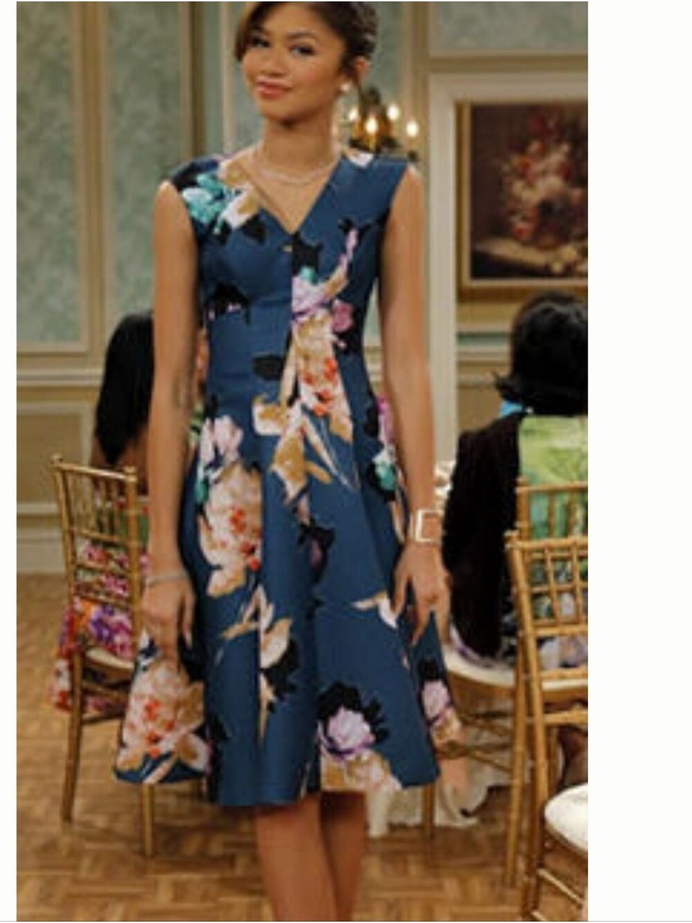 MOULINETTE SOEURS Teal Floral Midi Fit-and-Flare Dress sz 12 As Seen Celebrities